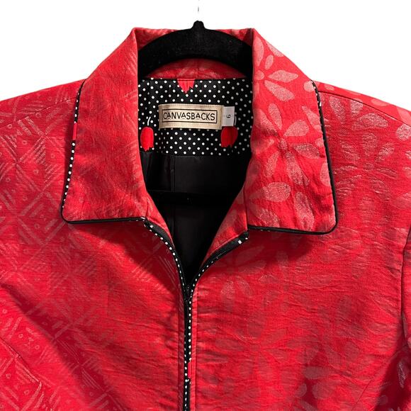 Vintage Canvas Backs Women's Pattern Zip Up Jacket Long Sleeve Pockets Sz 6 Red - Picture 5 of 12